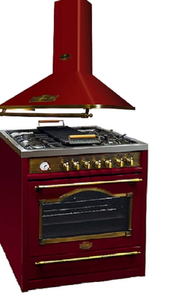 Set Kaiser A 9315 Rot Dunstabzugshaube 90cm Gas Elektro Standherd HGE 93555 Rot - Bild 1 von 4