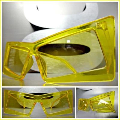 Exaggerated Exotic Funky Modern Retro Cat Eye Style SUNGLASSES Yellow Frame Lens - Image 1 of 4