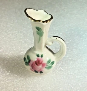 Collectible Miniature Vase - Elegant Long Neck- Pink Flower- Gold Trimmed on top - Picture 1 of 4