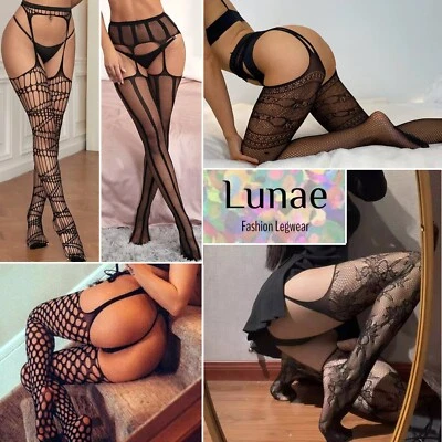 Fishnet tights suspender UK 8/10/12/14 cut-out pattern stocking crotchless - Image 1 of 3