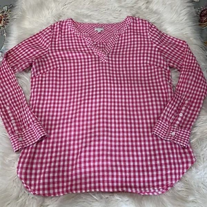 Talbots Pink White Gingham Top 100% Cotton Preppy Gauze Plaid Medium Plaid - Picture 1 of 6