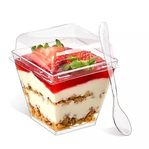 50 Pack 7 Oz Dessert Cups With Pet Lids And Spoons Mini Plastic Yogurt Parfait C - Picture 1 of 7