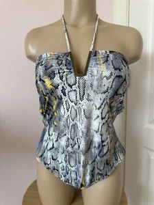 Rachel Roy Womens Grey Snakeskin Hardware Halter One Piece Swimsuit, Medium - Picture 1 of 4