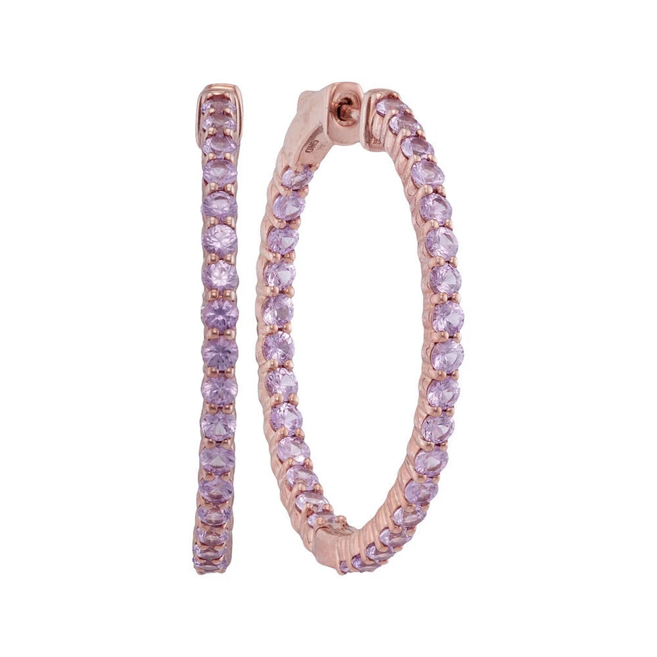 14k Rose Gold Womens Pink Sapphire Inside Outside Hoop Earrings 3-3/4 ctw 107259 - Image 1 of 1