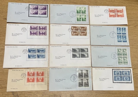 1935 US Farley First Day Cover Set Stamps #754, 756-765, 771, Imperf Blocks FDC Cover