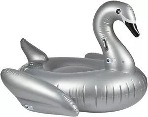 XXL SCHWAN AUFBLASBAR SCHWIMMFLOß LUFTMATRATZE BADEINSEL SILBER 183x162x117 CM. - Bild 1 von 4