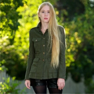 Rag & Bone Military Jacket Leigh Olive Cotton Sz 2 - Image 1 of 4