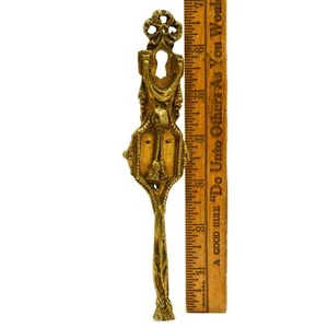 Antique BRASS/BRONZE ESCUTCHEON 6.75" Vertical KEYHOLE COVER w/ TASSELS MOTIF - Picture 1 of 10