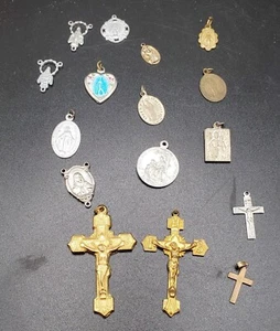 Lot Vintage Rosary Medallions & Crucifixes 1 Hayward Sterling, 1 Miraculous - Picture 1 of 20