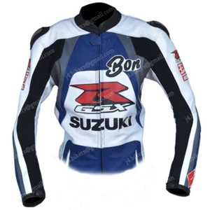 SUZUKI GSXR Motorbike Leather Jacket Mens Racing Motorcycle Biker Leather Jacket - Picture 1 of 4