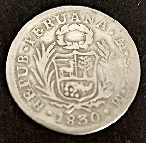 - PERU - 2 REALES 1830 JM - SILBER - - Bild 1 von 2