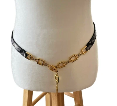 Cinto de couro Tanner M compatível com 28-34" pele de cobra ouro corrente quadrada feito na Itália 322BT21 - Imagem 1 de 4