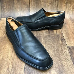 Zapatos Ecco Para Hombre Negro Luz Punto de Choque Cuero Mocasín Sin Cordones Talla 43 - Imagen 1 de 9