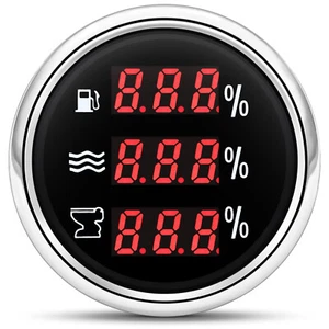 52mm Boat 3 IN 1 Multifunction Gauge Fuel/Water/Sewage Level Gauge with Warning  - Picture 1 of 13