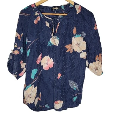 Corbata para mujer Yumi Kim pequeña azul marino/floral a lunares 100 % seda S Foto 1 de 4