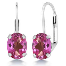Pink Mystic Topaz Leverback Earrings For Women (3.20 Cttw, Gemstone, Oval 8X6MM)