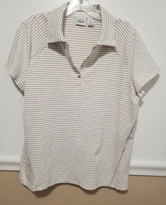 Zenergy Golf by Chico's Polo Top Size 2 (Large) Short Sleeve Striped Gold White - Picture 1 of 7