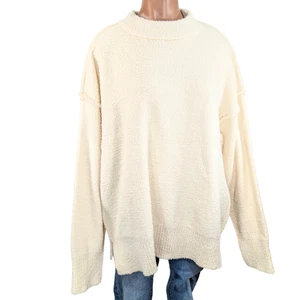 Women's Small Ivory Chenille Soft Long Sleeve Relaxed Fit Crew Neck Sweater - Picture 1 of 9