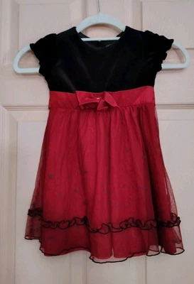 Vestido manga corta Dollie & Me rojo y negro 4T 💯% poliéster niñas Foto 1 de 4