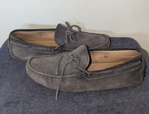 Tods Gommino Driving Shoes Mens Size US 8.5 Slate Grey Suede Loafers Bow Tie - Picture 1 of 14