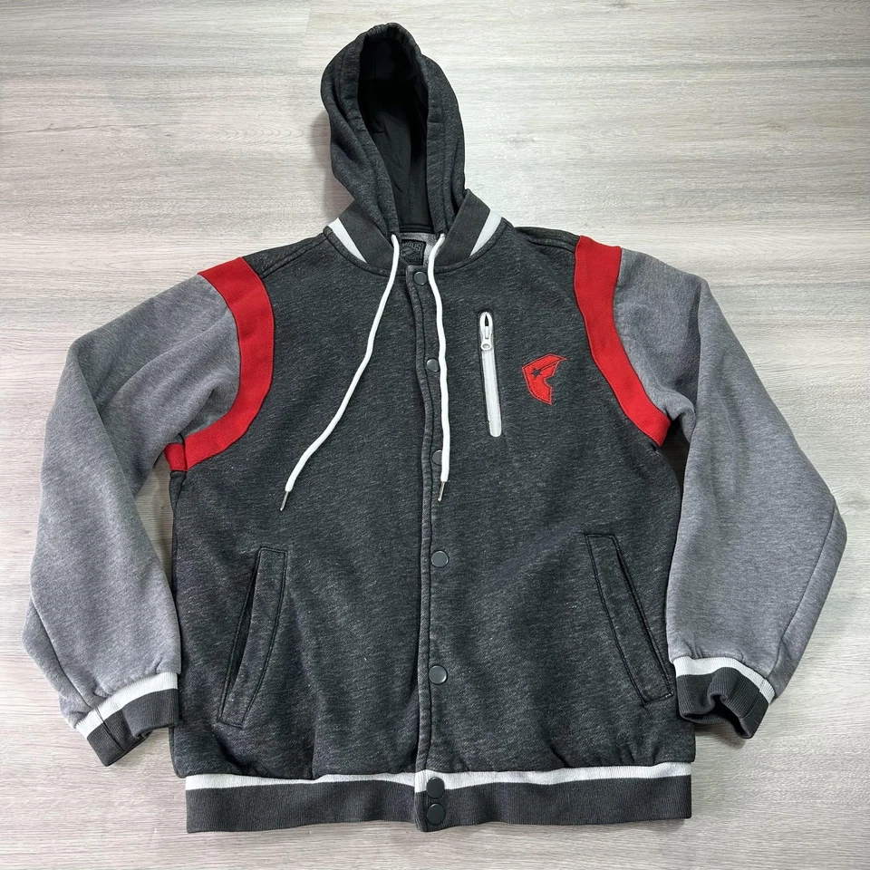 Chaqueta Famous Stars & Straps Para Hombre Gris Medio Rojo Con Capucha Forrada Sherpa Universitaria Foto 1 de 4