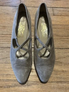 Ferragamo Vintage Taupe Suede Criss Cross Kitten Heel Pumps Women’s Size 6.5 AA - Picture 1 of 21