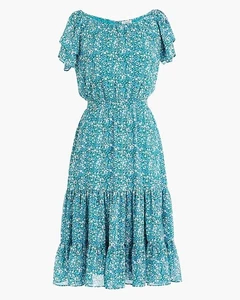 J. Crew Teal Blue  Purple Green Tiered Floral Dress Sz 2 Lined Long Back Zipper  - Picture 1 of 16
