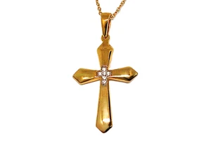 Men's /Women's Cross Pendant & 20 inch Chain / 14K Gold over 925 Sterling Silver - Picture 1 of 4