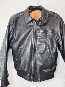 De Colección Oso Dorado Cuero Negro Militar Bombardero Flyer Chaqueta Forrada de Lana M EE. UU. - Imagen 1 de 14