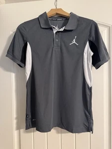 Nike Air Jordan Dri-Fit Youth Polo Size Large Gray White Embroidered Logo - Picture 1 of 7