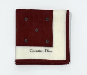 Handkerchief Man Christian Dior Red Brown Polka Dot Pocket Square Cotton 18” - Picture 1 of 4