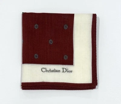 Handkerchief Man Christian Dior Red Brown Polka Dot Pocket Square Cotton 18” - Image 1 of 4
