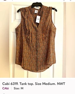 Cabi New NWT Tux Ruffle Top #6319 brown black green white Size Medium Was $89 - Picture 1 of 1