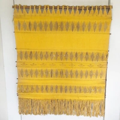 Mustard Yellow Ochre Woven Macrame Fringe Boho Wall Hanging Tapestry Textile Art - Image 1 of 4