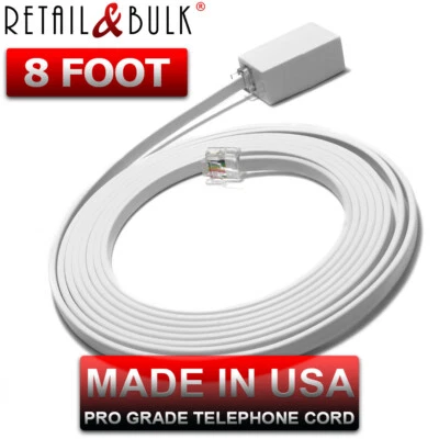 Cable de extensión de línea telefónica de 8 pies para teléfonos fijos • HiGrade • Hecho en EE. UU. Foto 1 de 4