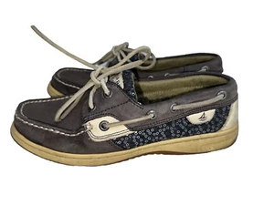 Sperry Top Sider Women's Gray Leather Sequin Lace Up Boat Shoes Flats Size 7 - Picture 1 of 9