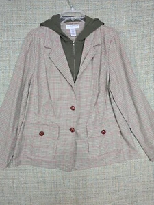 Sag Harbor Jacket Womens 16w Green Plaid Long Sleeve Zip buttons Hooded - Bild 1 von 8