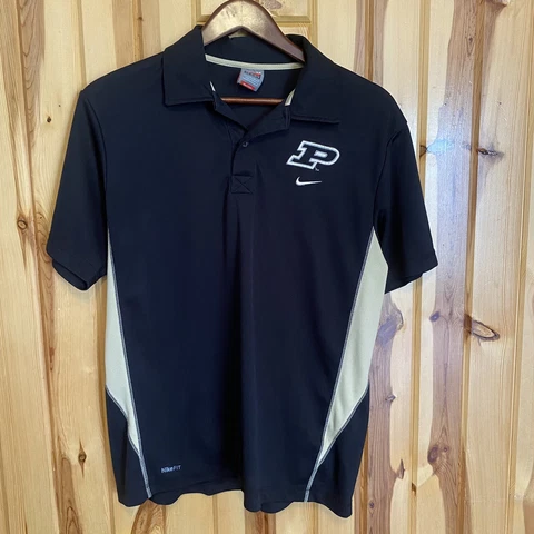 Nike Purdue Boilermakers Polo Shirt Mens Size Medium Dri Fit NCAA Black Logo Cover