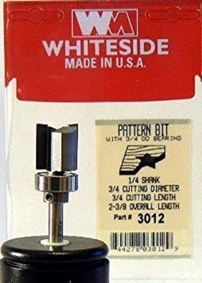 WHITESIDE MACHINE 3012 TEMPLATE BIT W/BALL BEARING GUIDE 3/4CD 3/4CL 1/4SHANK - Image 1 of 2