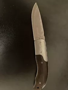 Boker Plus Damascus Folder - Wooden Handle Discontinued Model - Picture 1 of 5