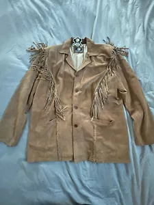 Mens Brown Suede Western Cowboy Leather Jacket With Fringe XXL NWT - Picture 1 of 9
