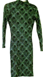 River Island Black Dress Size 4 Spiderweb Green Glitter Sexy British Luxury OOAK - Picture 1 of 11