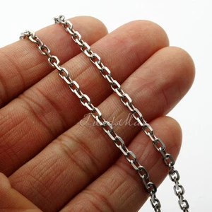 3mm 22" Mens Womens Chain Silver Tone Stainless Steel Necklace Cable Link - Imagen 1 de 6