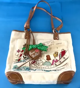 BRIGHTON Embellished Italian Gondola Canvas Handbag Purse 2 Straps w/Dust Cover - Picture 1 of 21