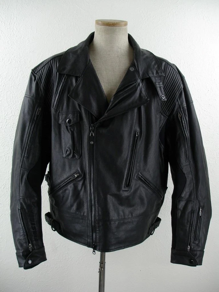 Mens 2XL First Gear Premium Motorcycle Riding Jacket Black Leather Insulated Zip - Image 1 of 4