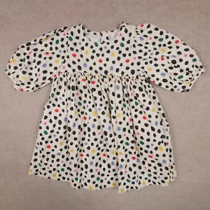 Hanna Andersson Kleid 3/4 Arm weiß gepunktet 120 cm US6-7 Kinderkleid Tasche - Bild 1 von 21