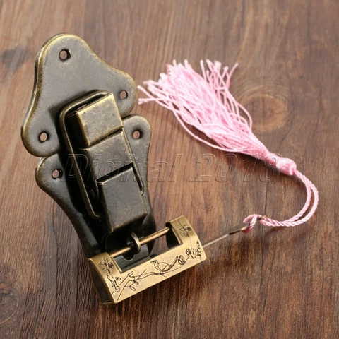 Antique Bronze Carved Bird Flower Padlock & Toggle Latch Hasp Latches Decorative Cover