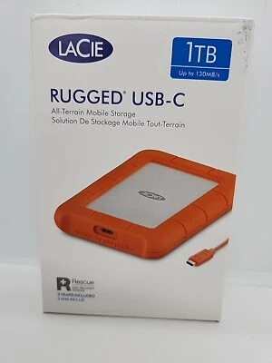 NEW Lacie External Hard HDD Lacie Rugged STFR1000800 Usb-C 1TB Orange - Image 1 of 4