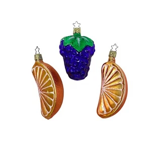 Alte Welt Weihnachten Inge Glas Obst Ornamente Germany Orange Scheibe Trauben Lot 3 - Bild 1 von 8