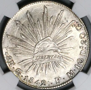 1842-Go PM NGC MS 62 Mexico 8 Reales Guanajuato Cap Rays Silver Coin (23062701D) - Picture 1 of 8